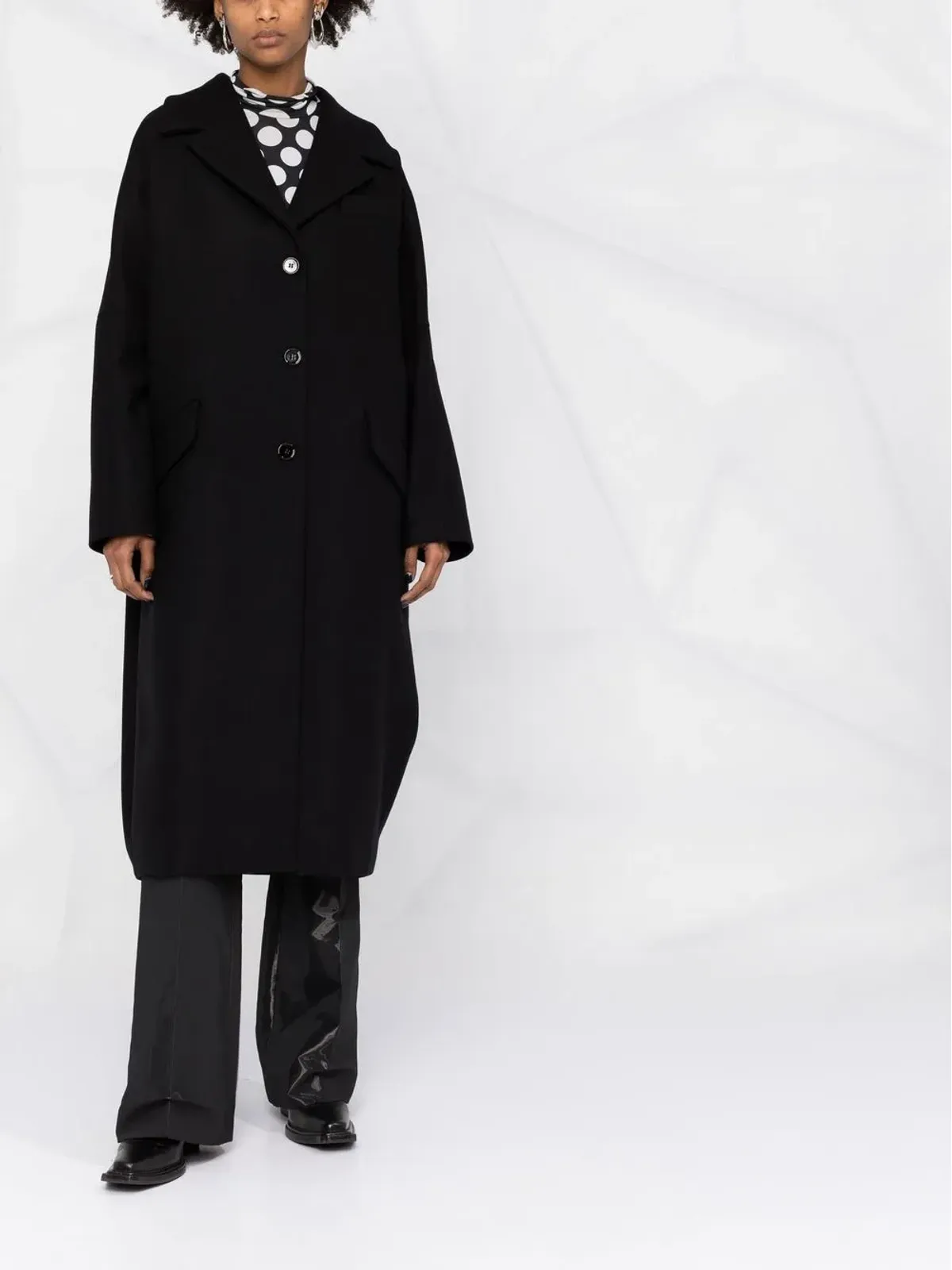 MM6 Maison Margiela シングルブレスト・フェルテッド・コート（ブラック） - 画像2