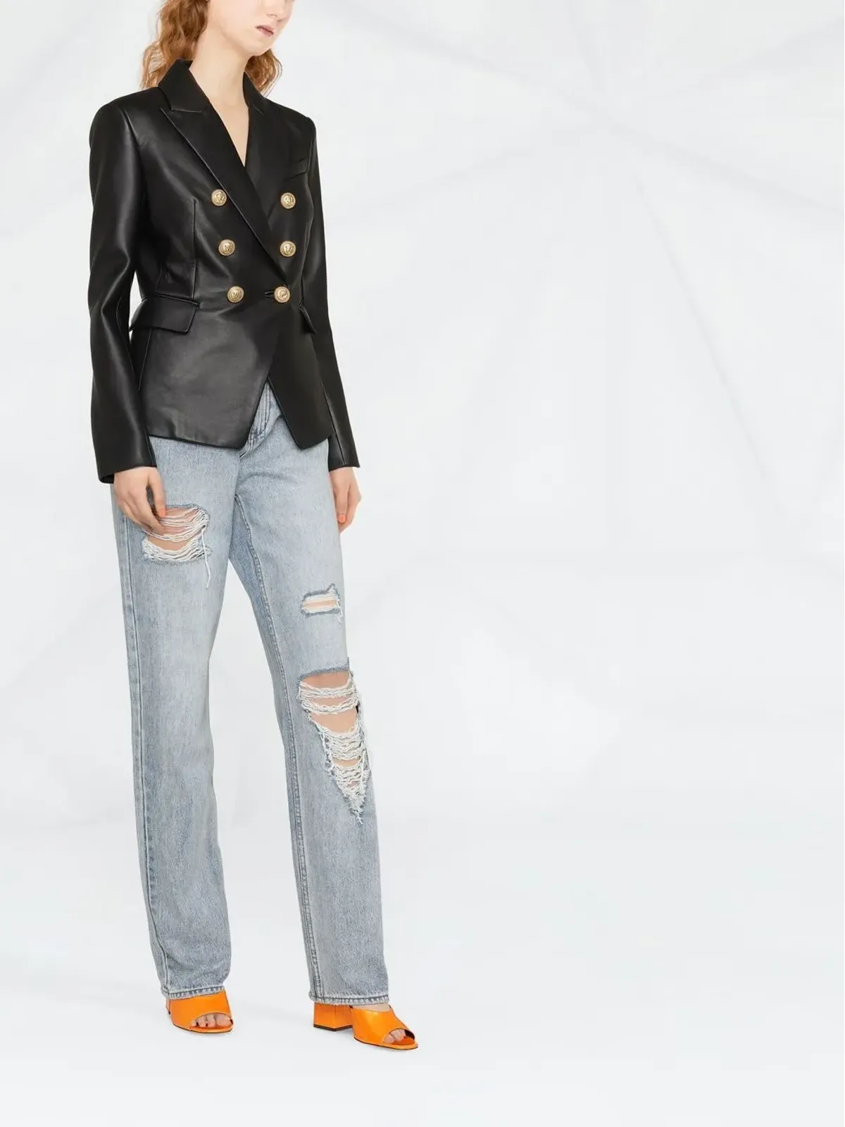 Balmain ダブルブレスト レザーブレザー - ブラック - 画像2