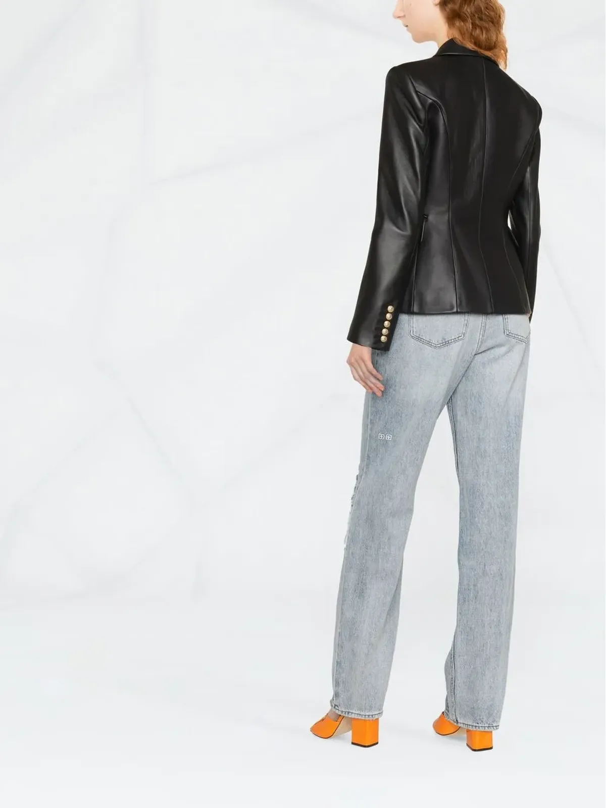 Balmain ダブルブレスト レザーブレザー - ブラック - 画像3