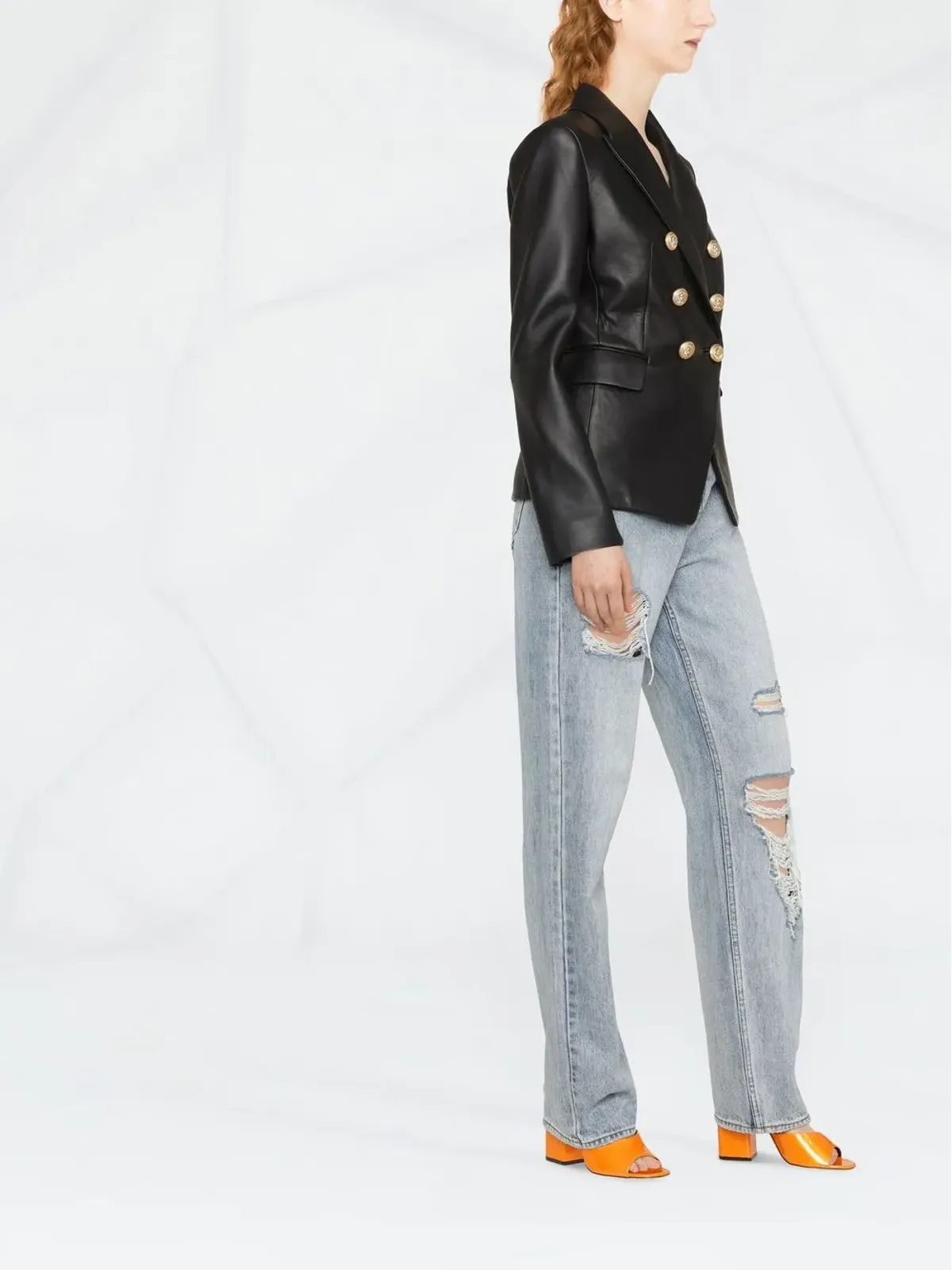 Balmain ダブルブレスト レザーブレザー - ブラック - 画像4
