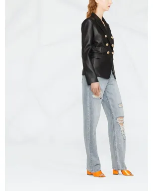 Balmain ダブルブレスト レザーブレザー - ブラック - サムネイル4