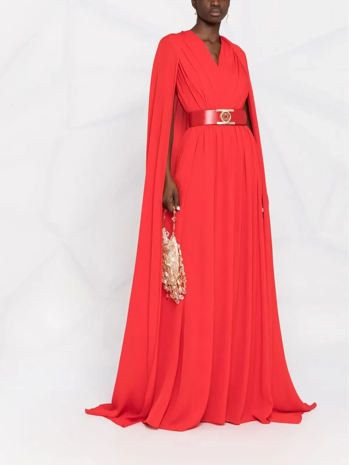 Elie Saab ベルト付きケープ風シルクガウン - 画像2