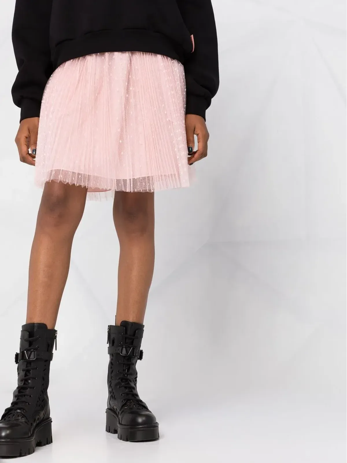 RED Valentino ポイントデスプリエ風チュールプリーツミニスカート - 画像5