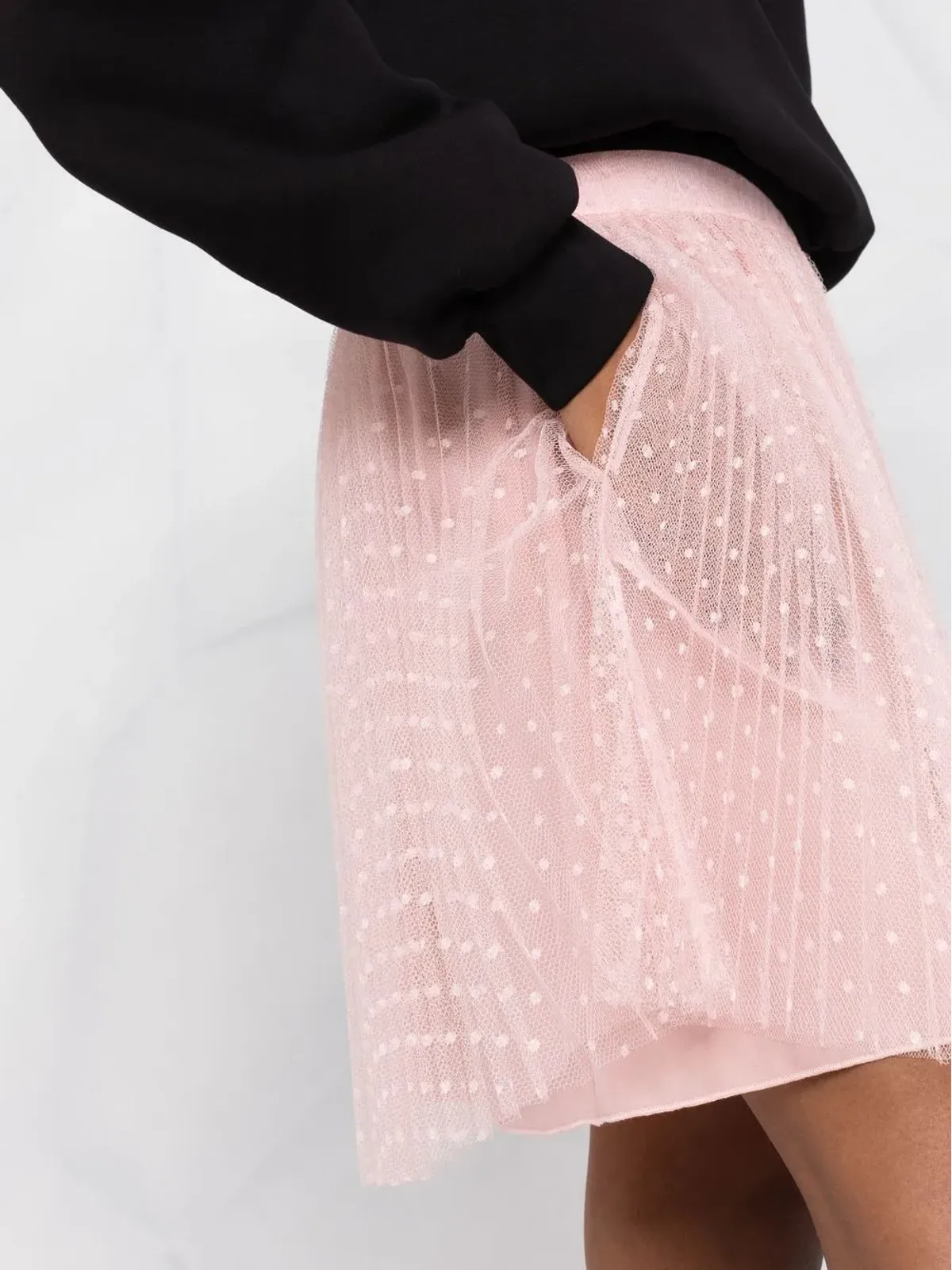 RED Valentino ポイントデスプリエ風チュールプリーツミニスカート - 画像3