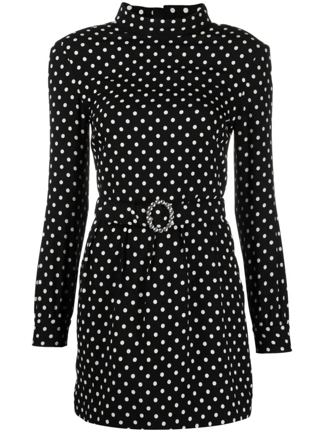 Saint Laurent Saint Laurent ベルト付きポルカドット ミニドレス - ブラックの商品画像