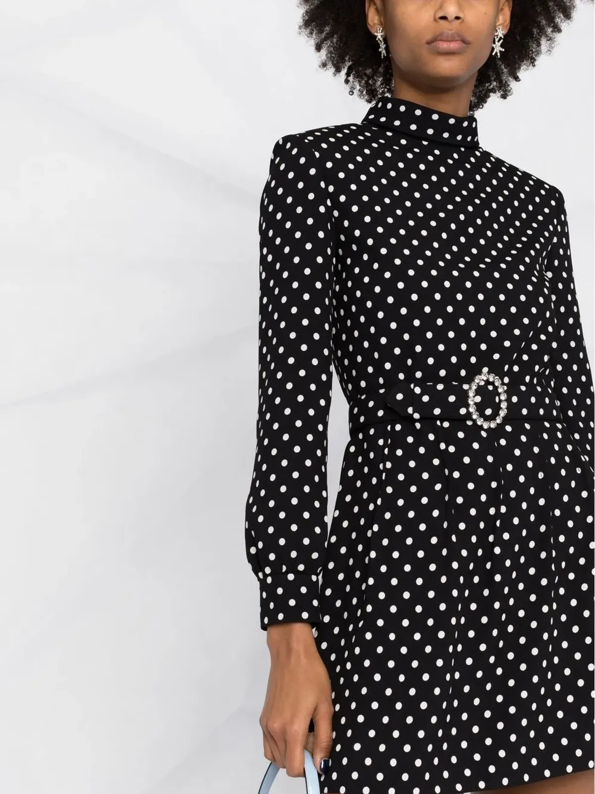 Saint Laurent ベルト付きポルカドット ミニドレス - ブラック - 画像5