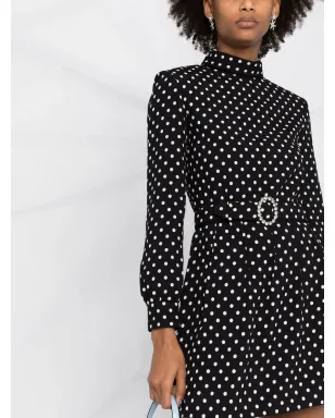 Saint Laurent ベルト付きポルカドット ミニドレス - ブラック - サムネイル5