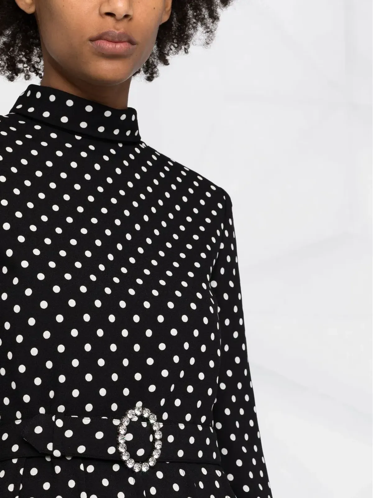 Saint Laurent ベルト付きポルカドット ミニドレス - ブラック - 画像3