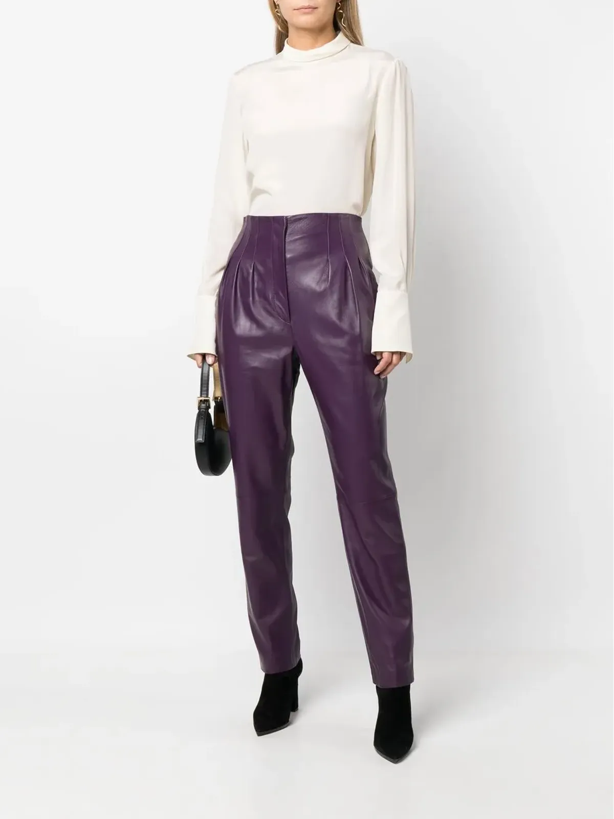 Alberta Ferretti テーパードレザーパンツ - 画像2