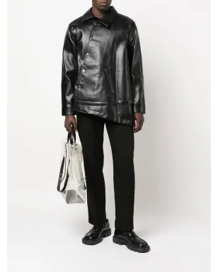 Black Comme Des Garçons アシンメトリーヘム人工皮革ジャケット - サムネイル2