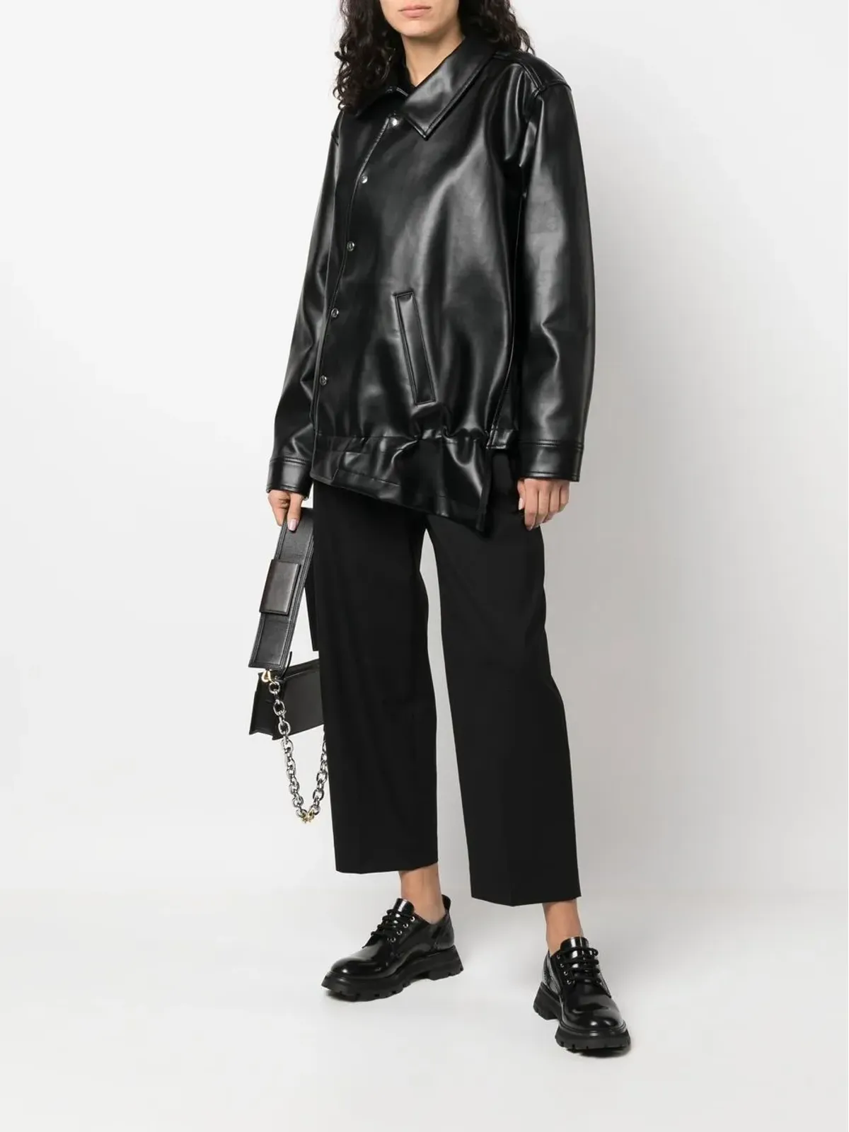Black Comme Des Garçons アシンメトリーヘム人工皮革ジャケット - 画像3