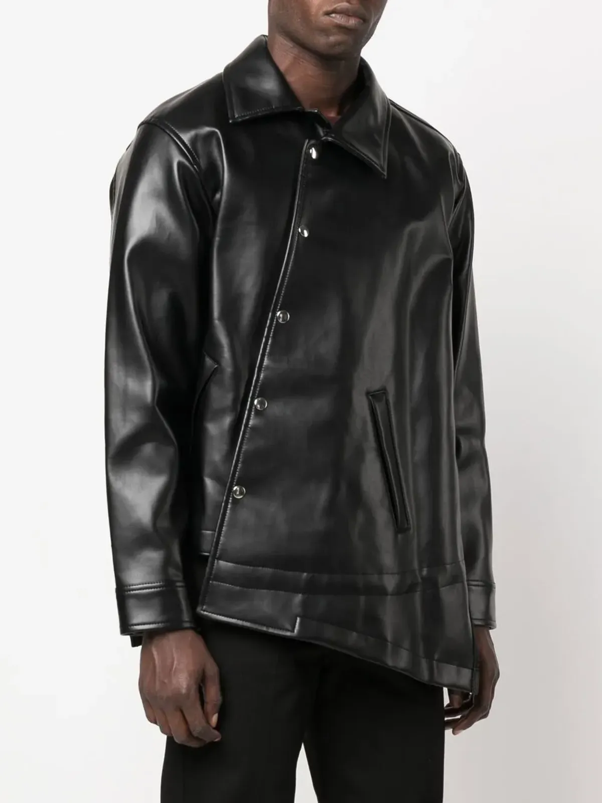 Black Comme Des Garçons アシンメトリーヘム人工皮革ジャケット - 画像4