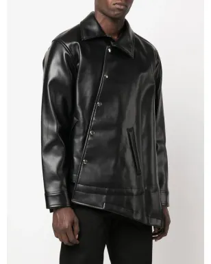Black Comme Des Garçons アシンメトリーヘム人工皮革ジャケット - サムネイル4