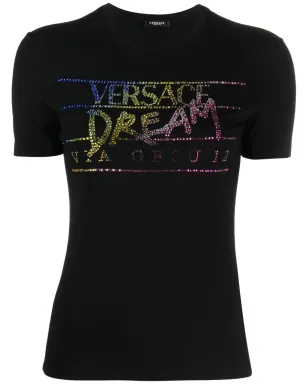 Versace ラインストーン装飾スローガンTシャツ - ブラック - サムネイル1
