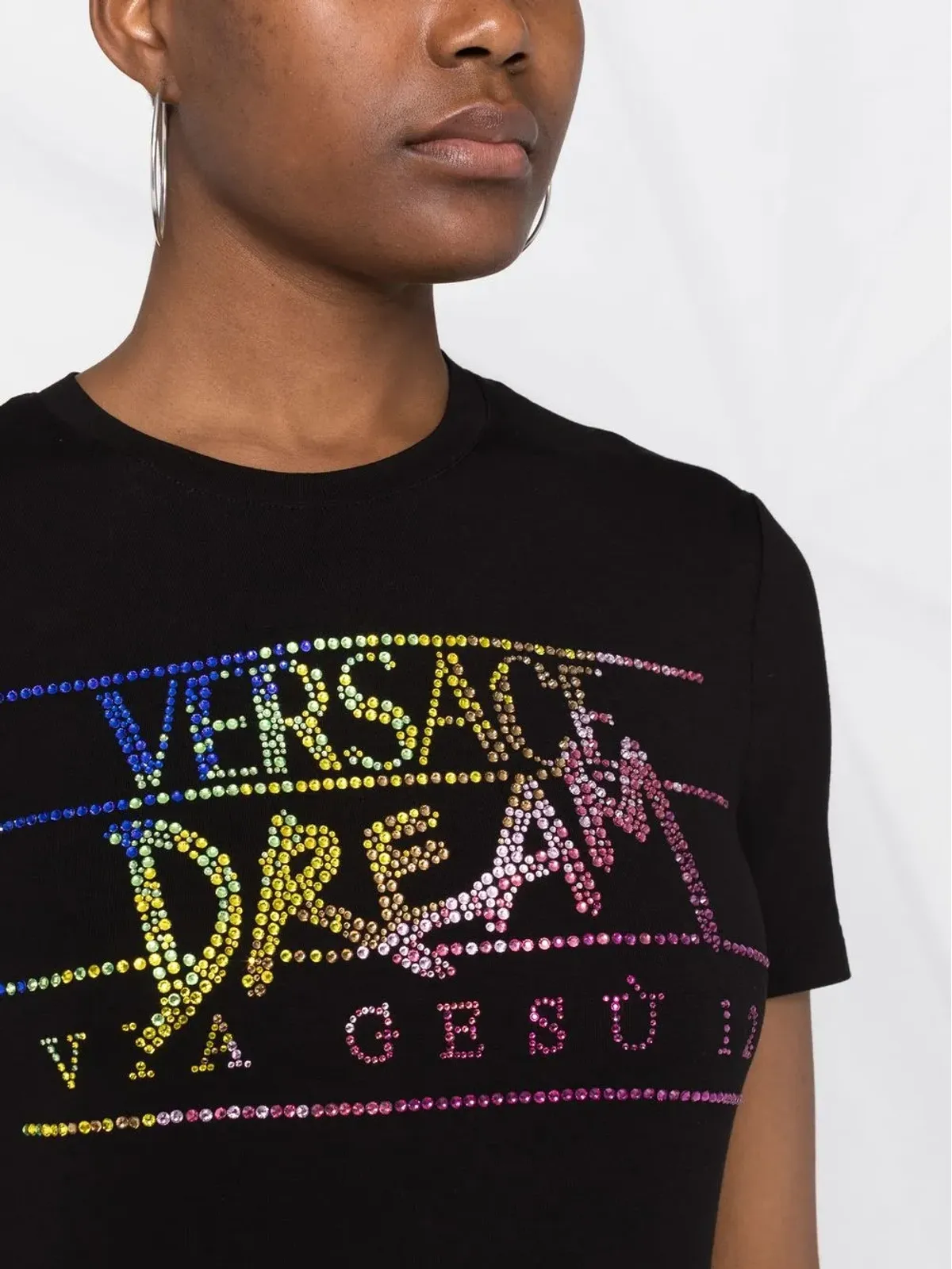 Versace ラインストーン装飾スローガンTシャツ - ブラック - 画像3