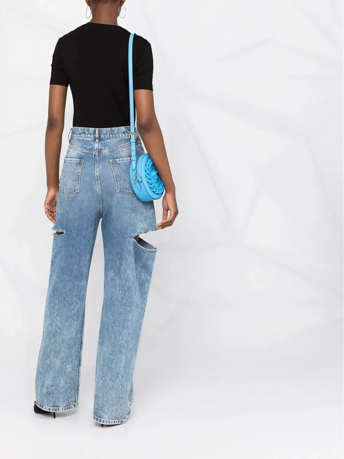 Versace ラインストーン装飾スローガンTシャツ - ブラック - 画像4