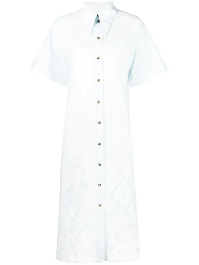 Ganni GANNI broderie anglaise ミディシャツドレス ブルーの商品画像