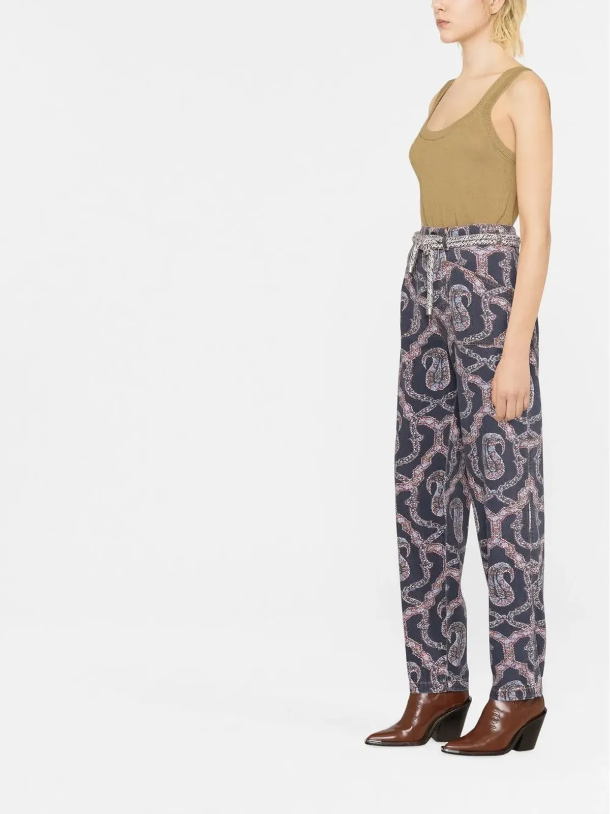 ETRO アブストラクト柄 テーパードパンツ ブルー - 画像3