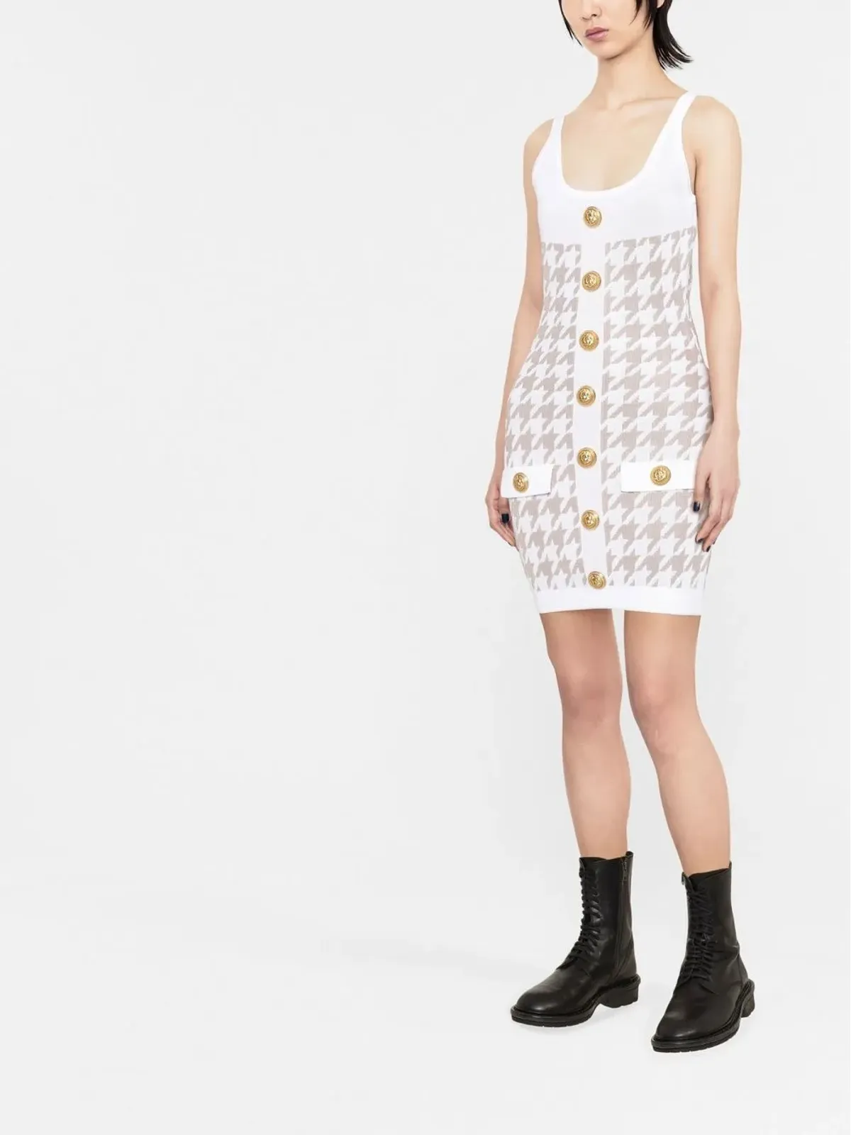 Balmain ハウンドトースト柄 ノースリーブ ミニドレス - ホワイト - 画像2