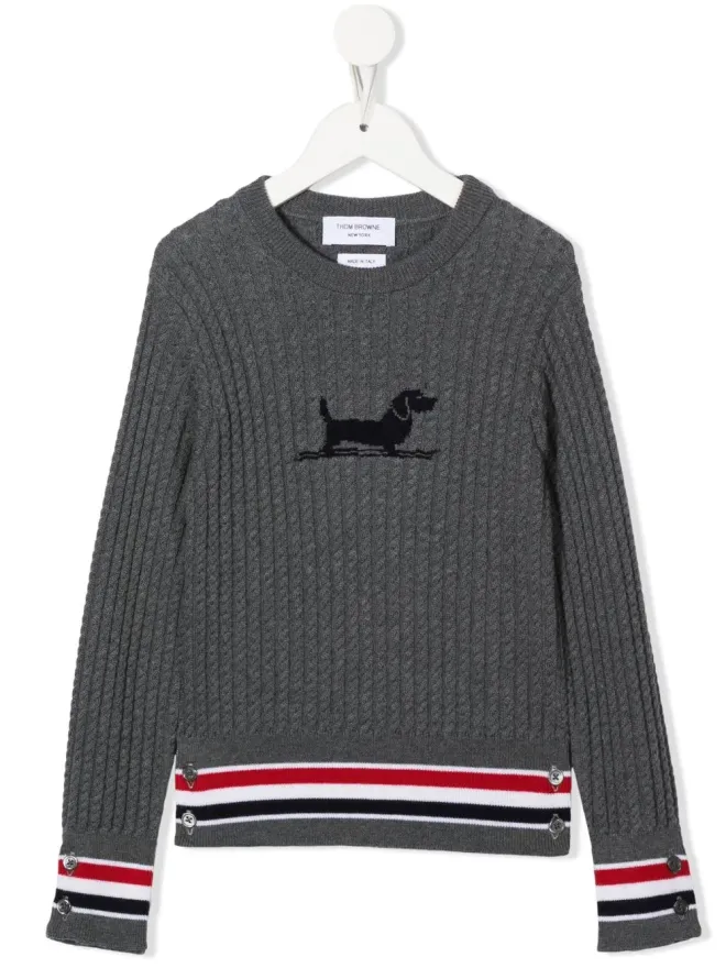 Thom Browne Kids Thom Browne Kids ケーブル編み クルーネック プルオーバー - Greyの商品画像