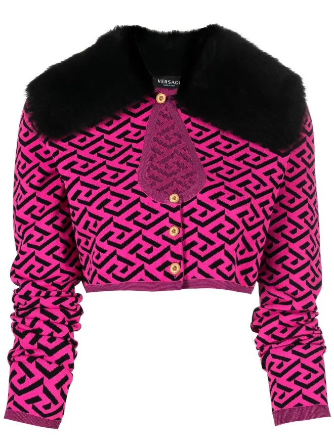 VERSACE Versace 刺繍入りクロップドカーディガン - ブラックの商品画像