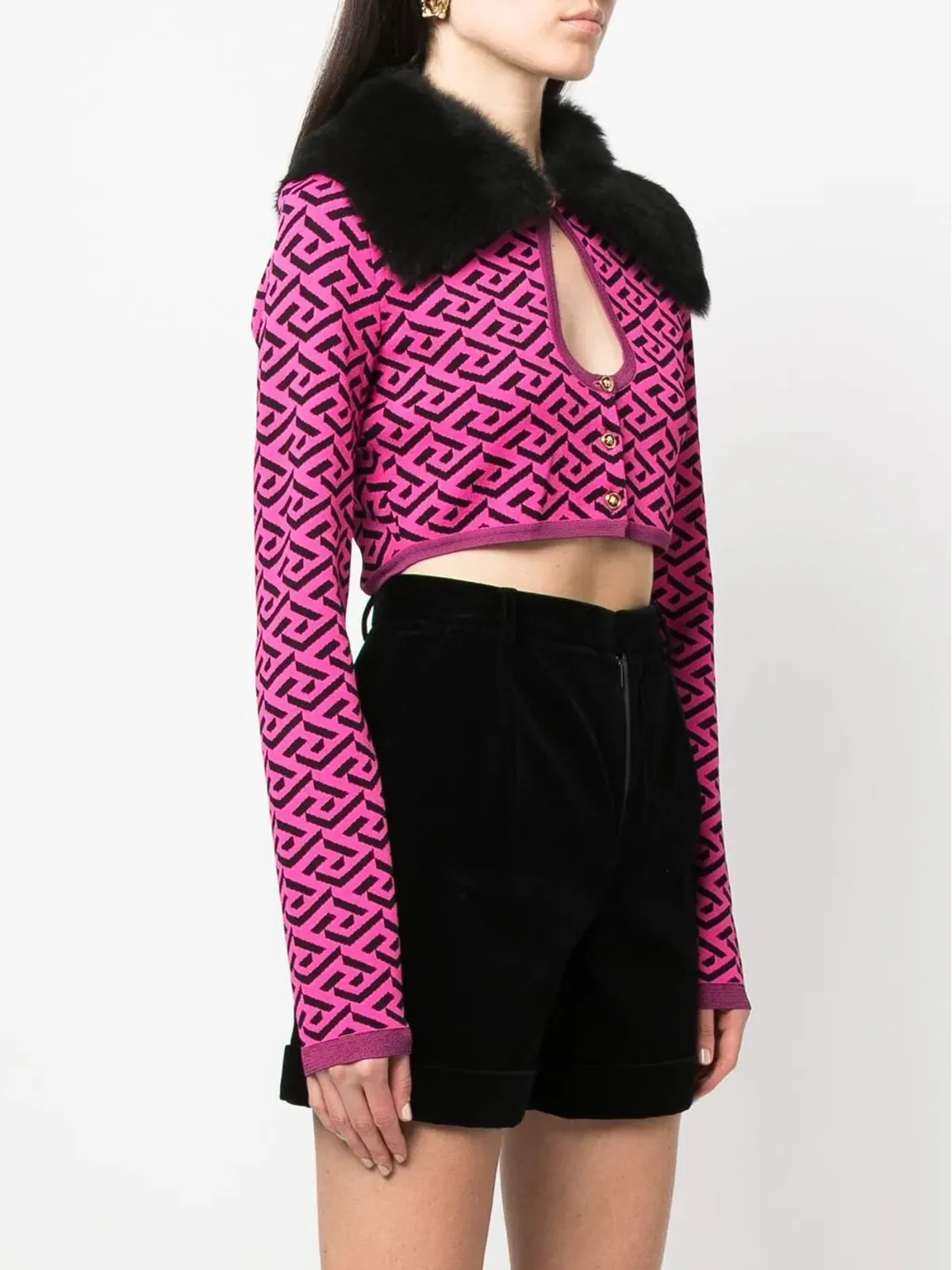 Versace 刺繍入りクロップドカーディガン - ブラック - 画像3