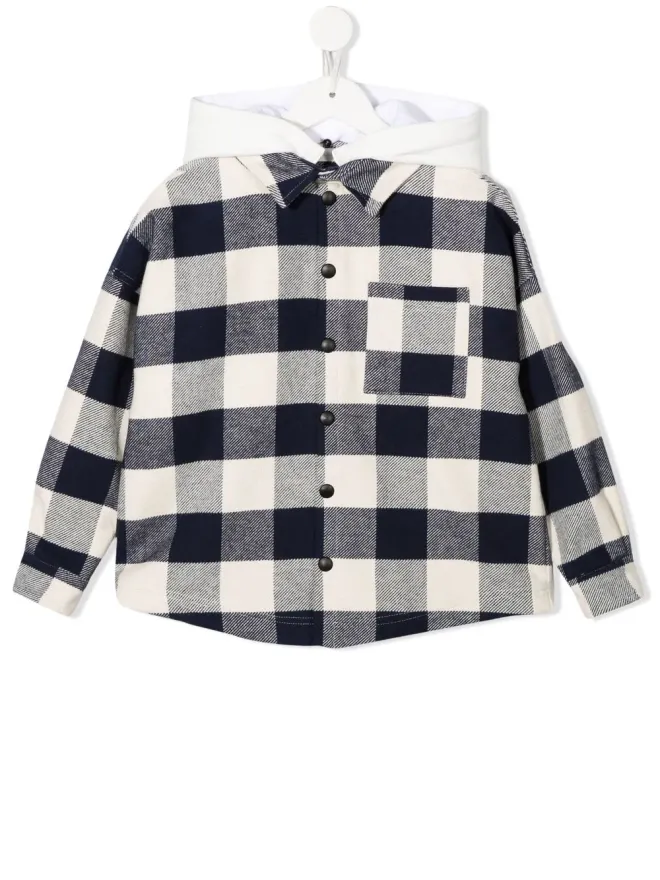 Palm Angels Kids Palm Angels Kids チェック柄フード付きオーバーシャツの商品画像