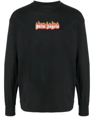 Palm Angels バーニング ロゴプリント ロングスリーブTシャツ - サムネイル1