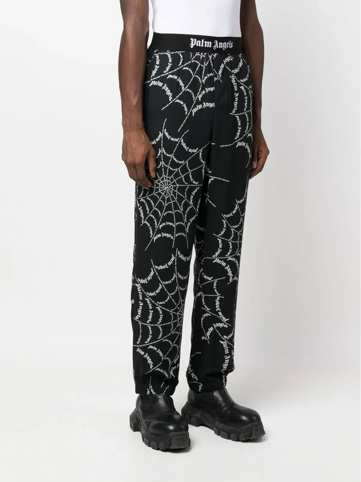 Palm Angels スパイダーネットプリント トラックパンツ ブラック - 画像3