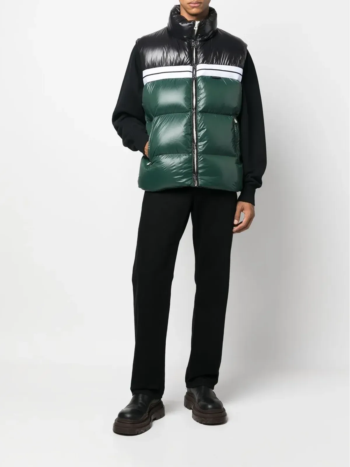 Palm Angels カラーブロック パッド入りジレ（グリーン） - 画像2
