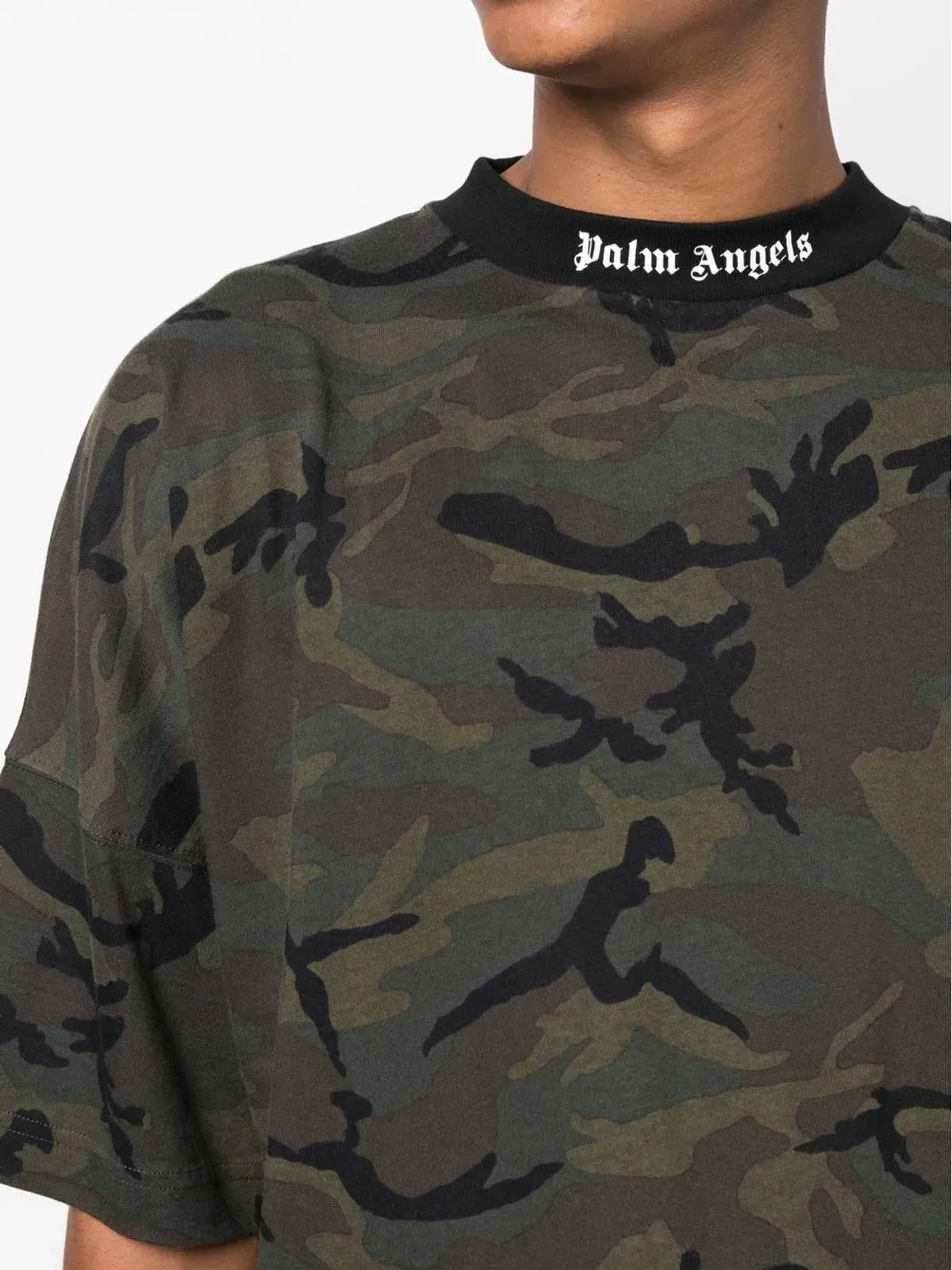 Palm Angels ロゴバンド カモフラージュプリントTシャツ ブラック - 画像5