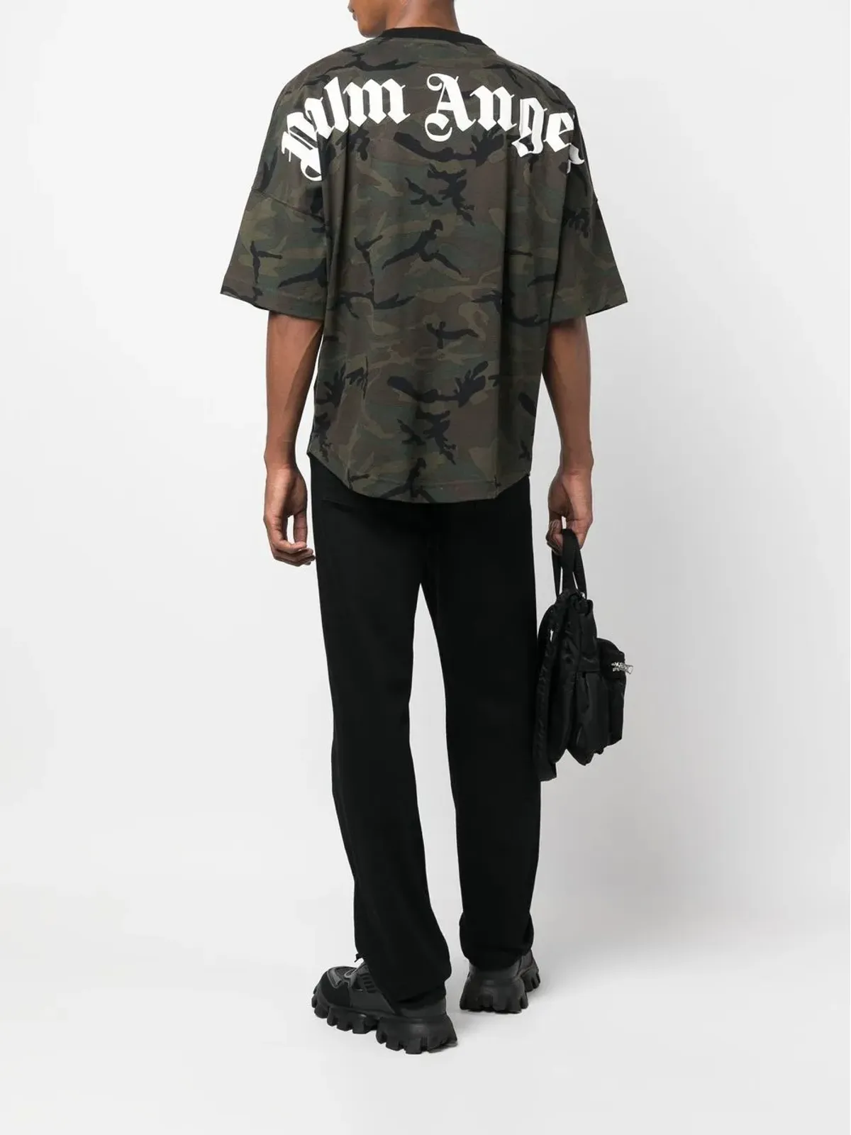 Palm Angels ロゴバンド カモフラージュプリントTシャツ ブラック - 画像2