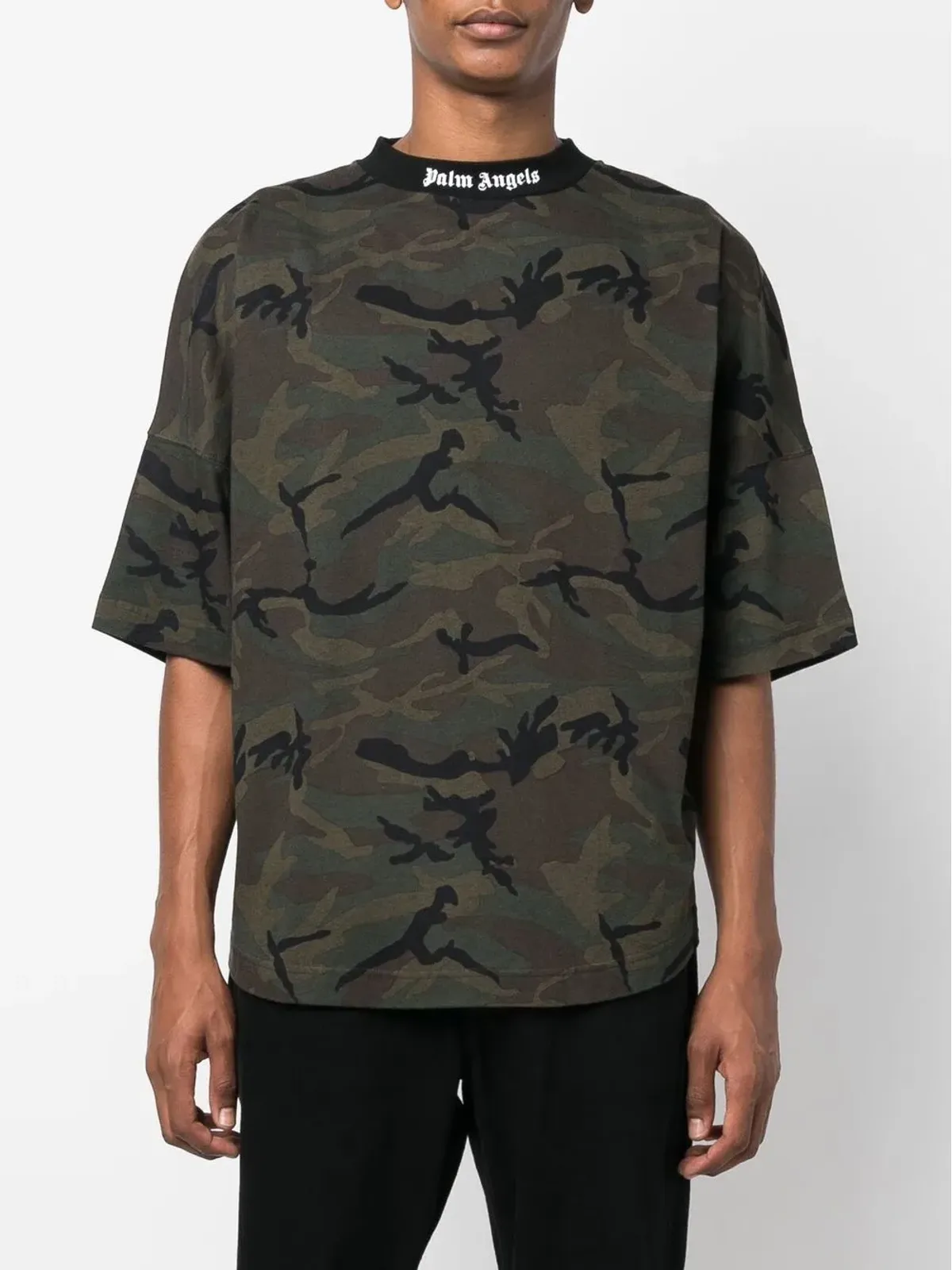 Palm Angels ロゴバンド カモフラージュプリントTシャツ ブラック - 画像3