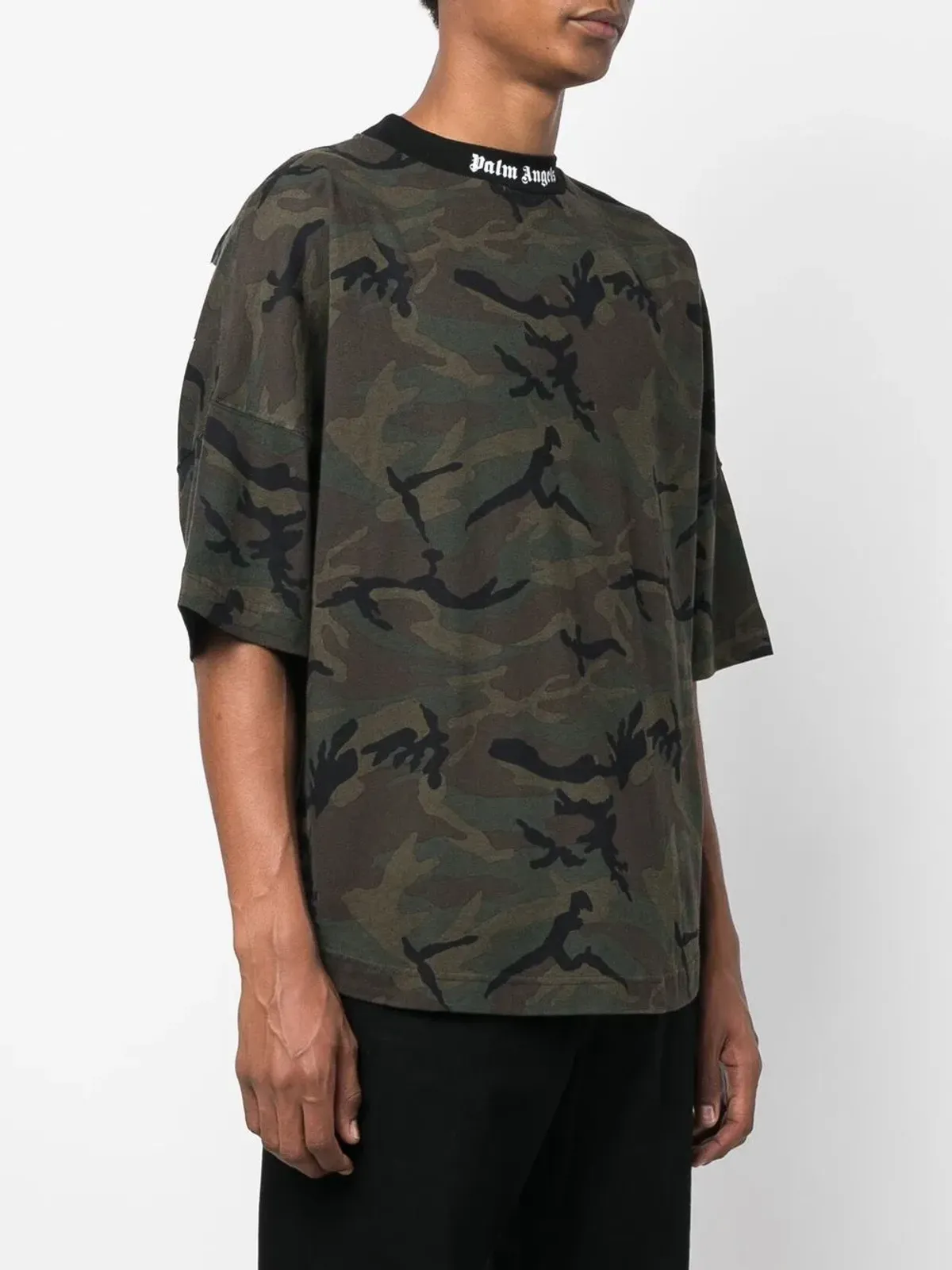 Palm Angels ロゴバンド カモフラージュプリントTシャツ ブラック - 画像4