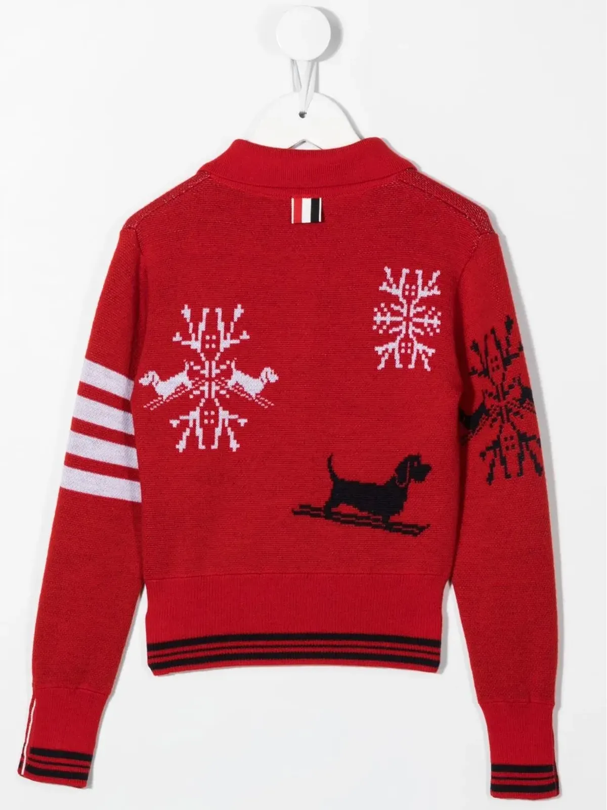 Thom Browne Kids ポロカラー付きインターシャ編みセーター（赤） - 画像2