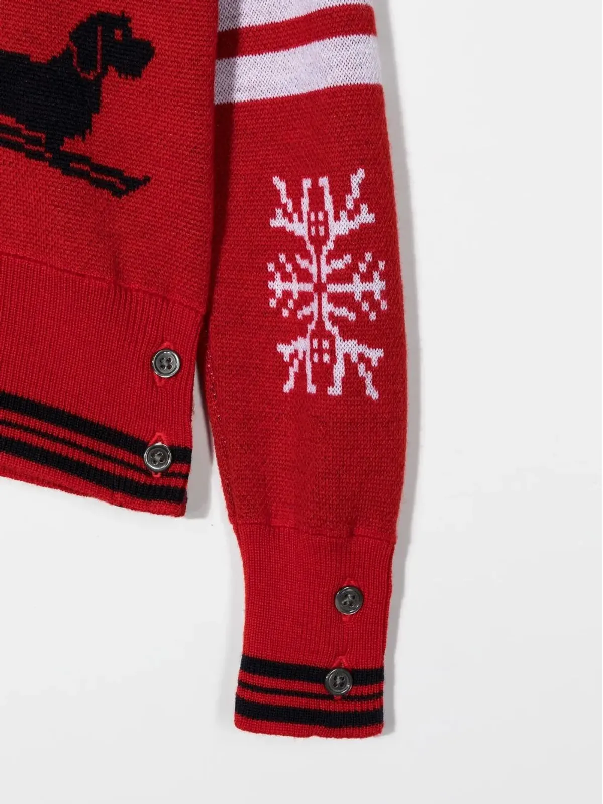 Thom Browne Kids ポロカラー付きインターシャ編みセーター（赤） - 画像3