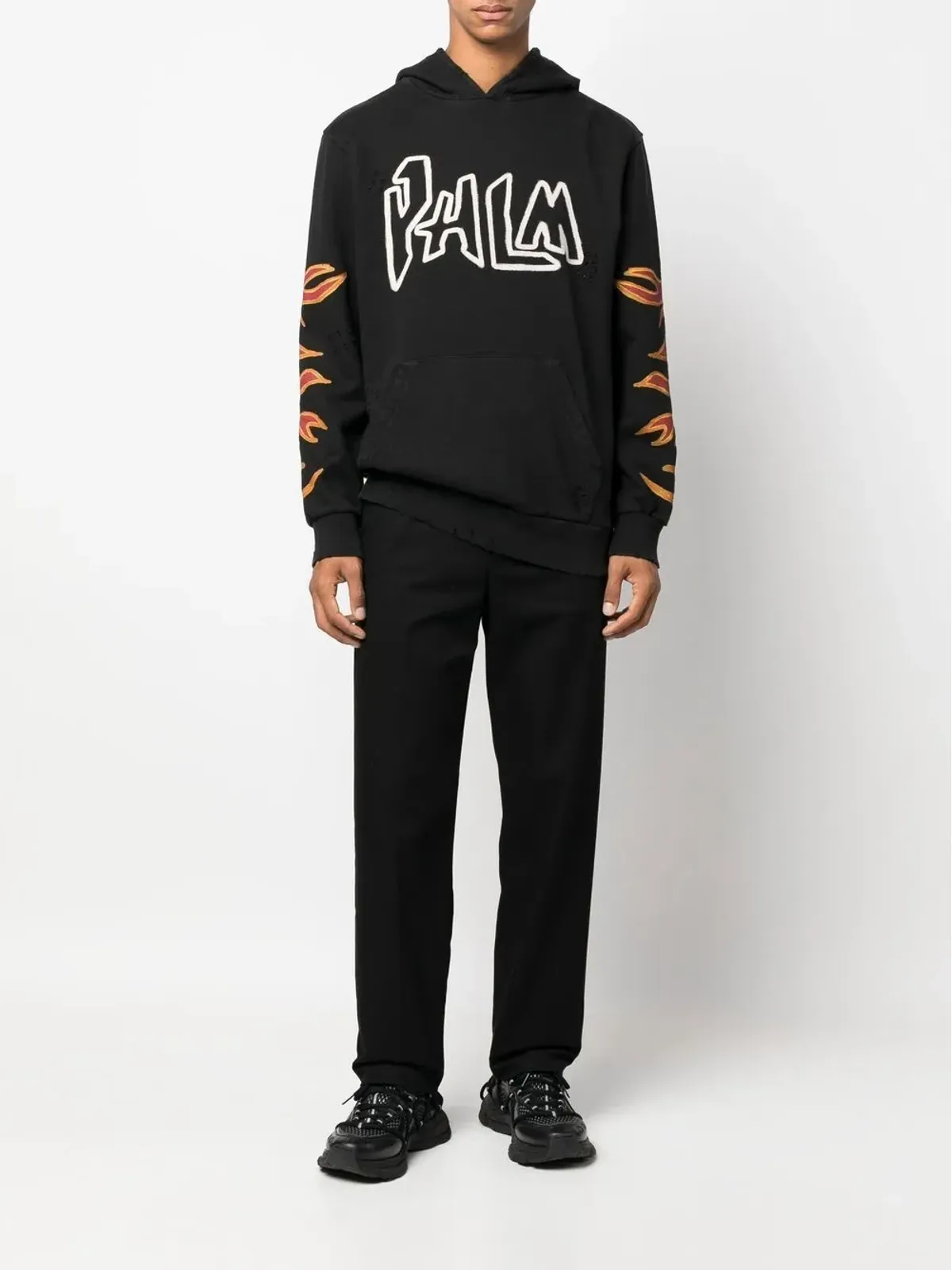 Palm Angels 炎柄プリント コットン フーディ - 画像2