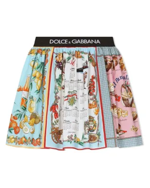 Dolce & Gabbana Kids ロゴ入りウエストバンド グラフィックプリント スカート - Blue - サムネイル1