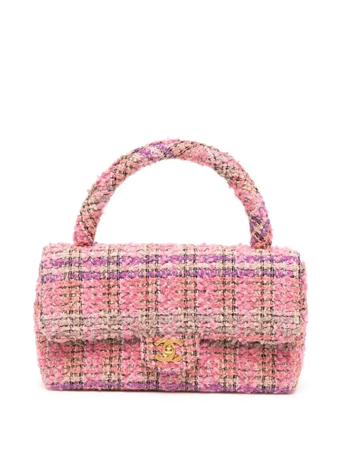 CHANEL Pre-Owned CHANEL ビンテージ 1995 CCターンロック ツイード トップハンドルバッグ - ピンクの商品画像