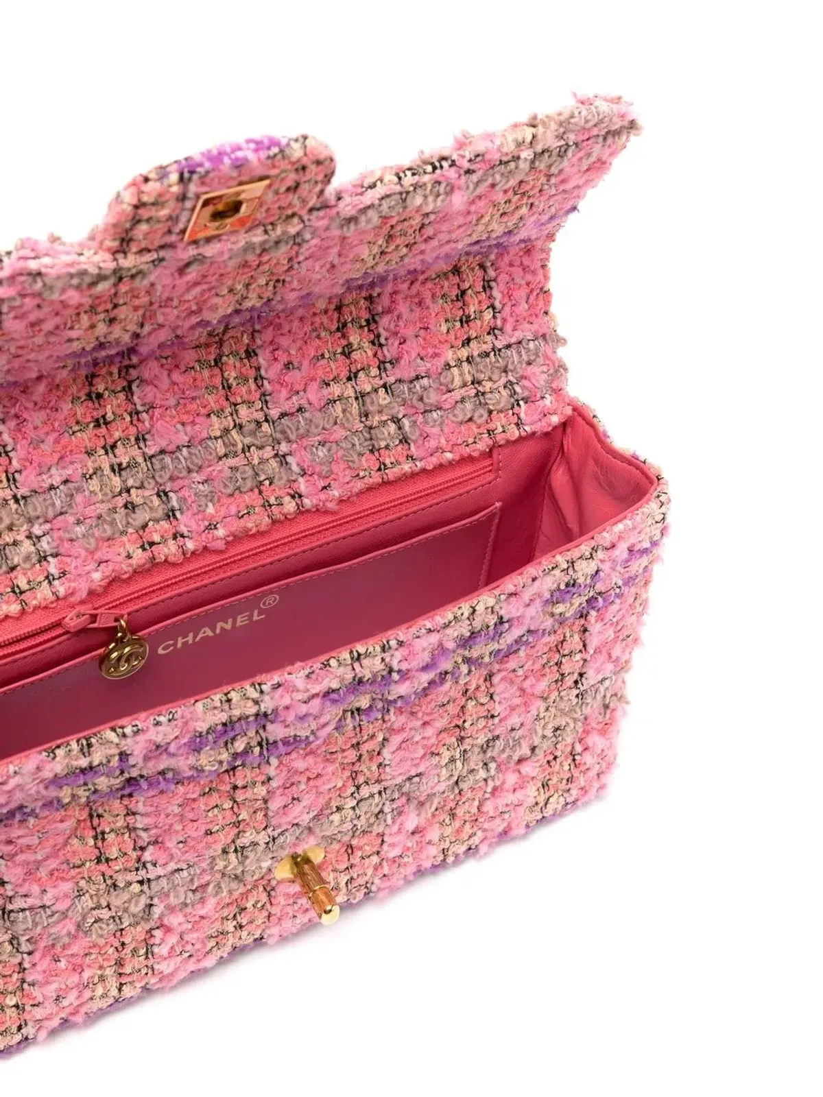 CHANEL ビンテージ 1995 CCターンロック ツイード トップハンドルバッグ - ピンク - 画像5