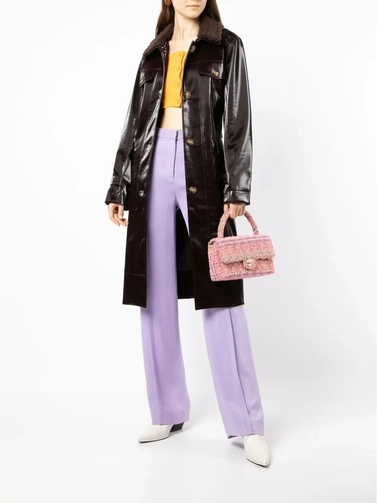 CHANEL ビンテージ 1995 CCターンロック ツイード トップハンドルバッグ - ピンク - 画像2