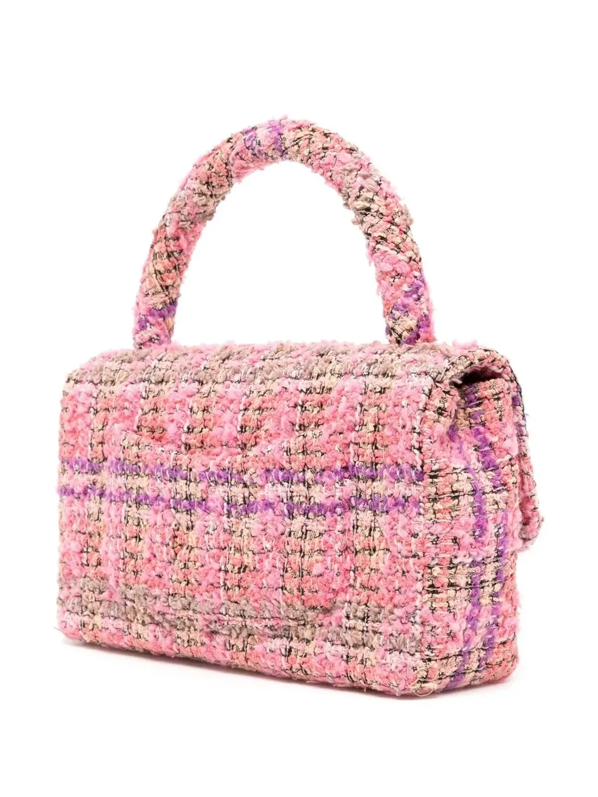 CHANEL ビンテージ 1995 CCターンロック ツイード トップハンドルバッグ - ピンク - 画像3