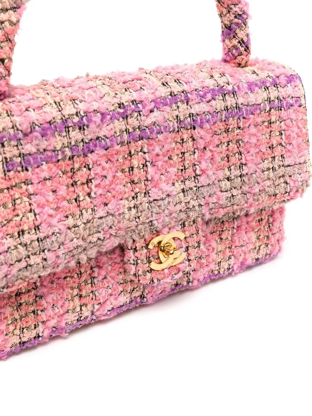 CHANEL ビンテージ 1995 CCターンロック ツイード トップハンドルバッグ - ピンク - 画像4