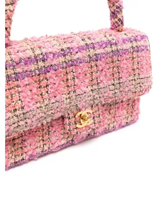 CHANEL ビンテージ 1995 CCターンロック ツイード トップハンドルバッグ - ピンク - サムネイル4