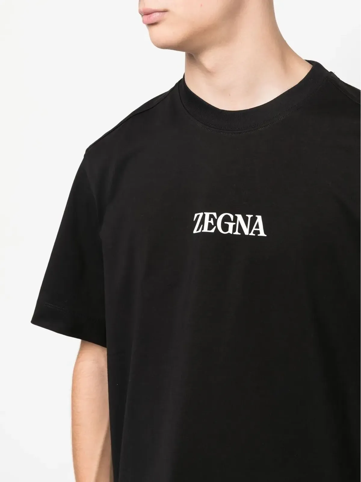 Zegna ロゴプリント コットン Tシャツ ブラック - 画像5