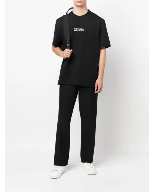 Zegna ロゴプリント コットン Tシャツ ブラック - サムネイル2