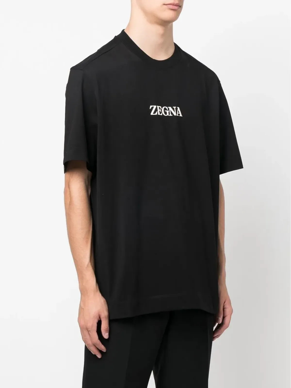 Zegna ロゴプリント コットン Tシャツ ブラック - 画像3