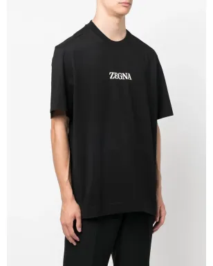 Zegna ロゴプリント コットン Tシャツ ブラック - サムネイル3