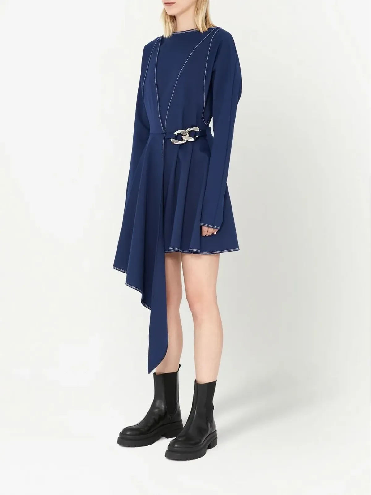 JW Anderson チェーンリンク装飾アシンメトリードレス - ブルー - 画像3