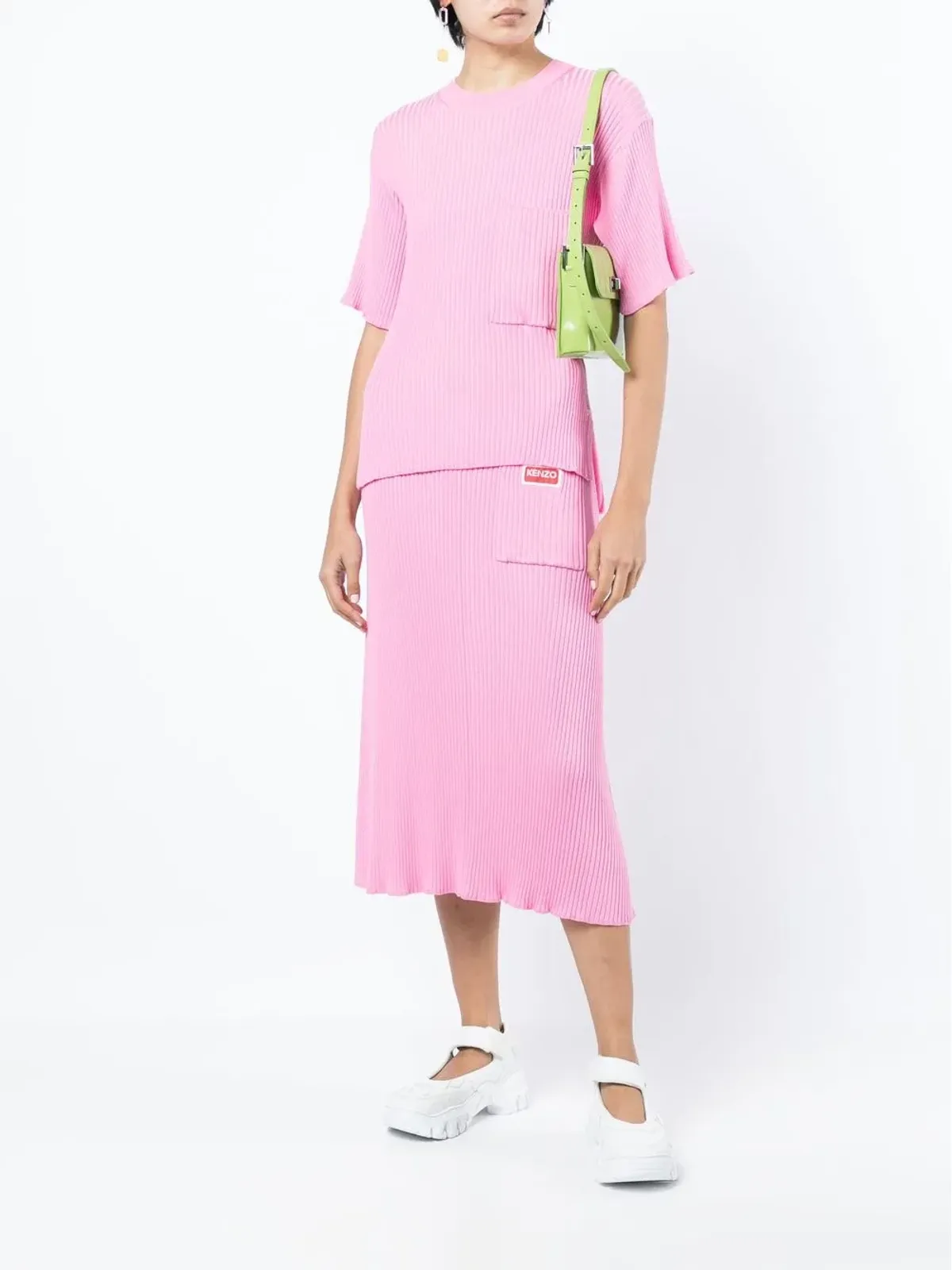 Kenzo ロゴパッチ付きリブ編みの半袖トップ - ピンク - 画像2